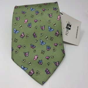 Fortier 100% Silk Tie Sage Green with butterflies.